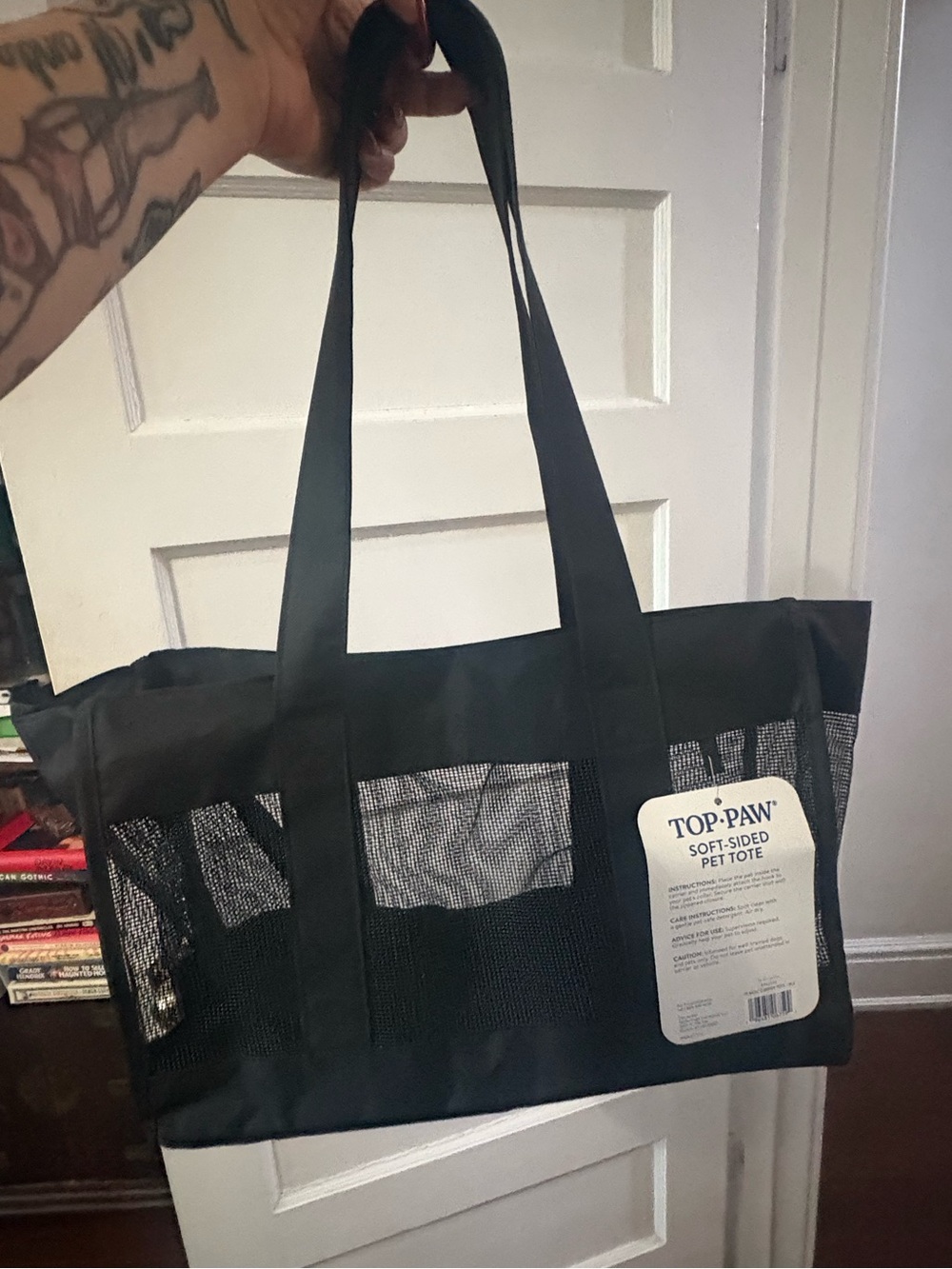 Top Paw Black Mesh Soft-Sided Pet Carrier Tote for cats or small dogs